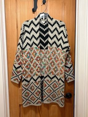 Debut Women’s Open Front Cardigan Geometric & Multicolor Mosaic Pattern Sz M